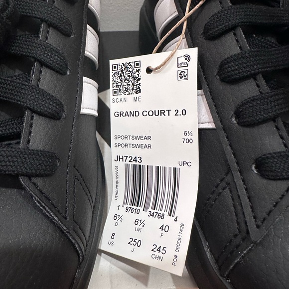 NIB Adidas Grand Court 2.0 Shoes, Women’s 8, Black/White/Gold - Picture 3 of 8